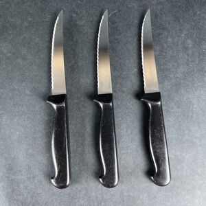 3 Diamond Cut Steak‎ Knife Stainless Black Composite Handle 4.25" Serrated Blade